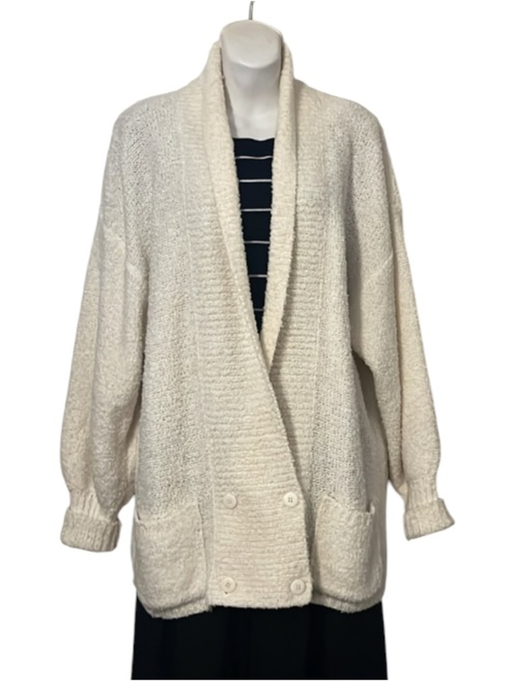 Vintage Side Effects Slouchy Cream Knobby Knit Double Breasted Cardigan Sweater